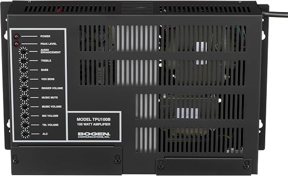 Bogen TPU-100B Mixer-Amplifier, 100W, Balanced Mic and Music Inputs, Voice Activated Music Mute, 16 Ohm 25V CT 70V Outputs, Night Ringer Included, Built-in Automatic Level Control
