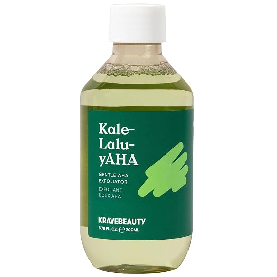 KraveBeauty Kale-Lalu-yAHA 5.25% Glycolic Acid Exfoliating Toner, 200 mL | Gentle AHA Exfoliant Smooths Texture & Unclogs Pores with Kale Extract & Hyaluronic Acid, Fragrance-Free, for Sensitive Skin