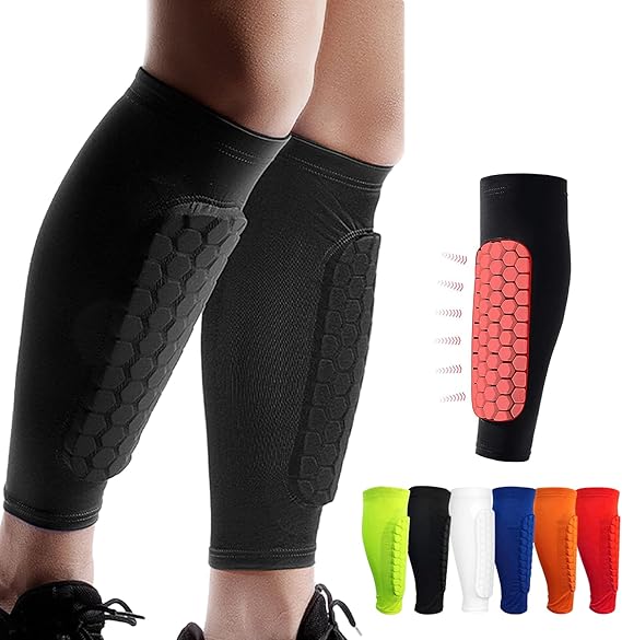 Shindefender Shin Guards Pads, Honeycomb Compression Sleeve Football Shin Guards for Boys, Teenagers and Adults, Soccer Defender Pads with Superior Impact Absorption, Lightweight