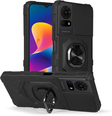 Compatible for TCL K24 Case, T434D T434WK23 with Tempered Glass Screen Protector, Full-Body Protective [Military-Grade], Magnetic Car Mount Ring Holder Cover Black