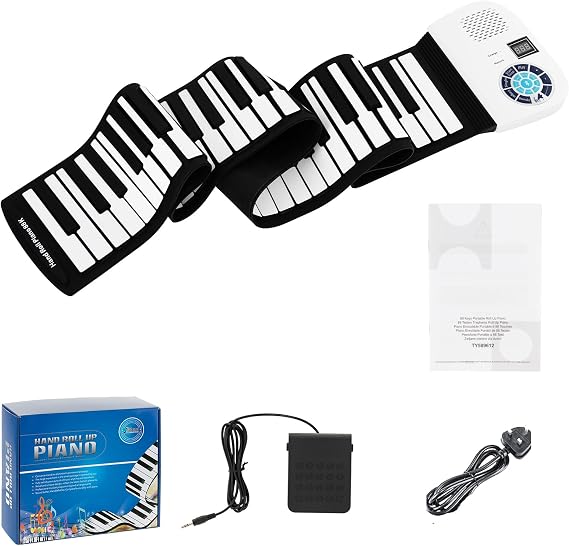 COSTWAY 88-Key Roll Up Piano, Hand Roll Portable Digital Piano Keyboard with Bluetooth MIDI Function, Dual Speakers & Sustain Pedal, Flexible Foldable Electronic Music Keyboard for Beginners (White)