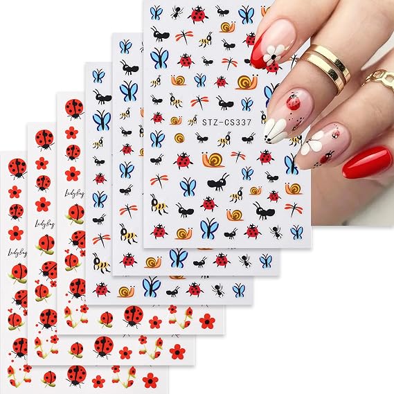 6 Sheets Cartoon Animal Nail Stickers Decals Cute Butterfly Ant Nail Art Stickers Self-Adhesive Designs Ladybug Nail Art Decals for Women DIY Nails Decorations