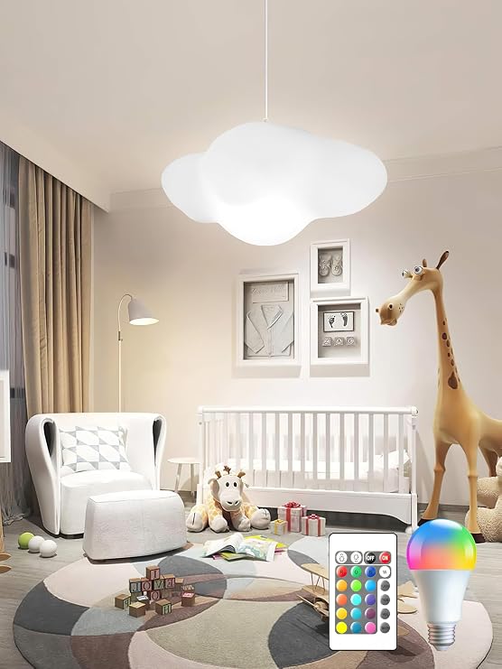 Hanging Cloud Light Kids Room Light Fixture Modern Cloud Chandelier Bedroom Ceiling Light Fixtures for Children Room Living Room RGB LED Light Bulb Included Color Changing with Remote Control