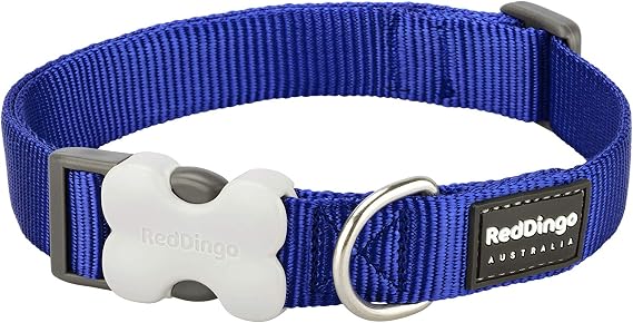 Red Dingo Bucklebone Dog Collar Plain, Dark Blue, Large 25mm