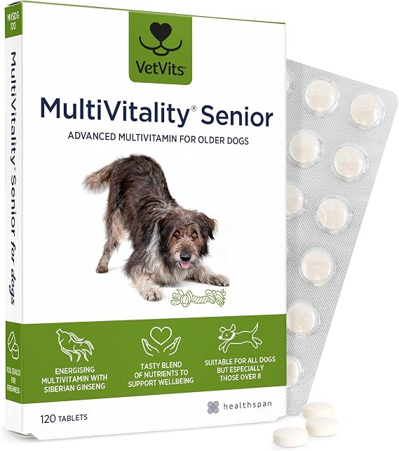 Multivitamin Senior (120 tablets) | Senior Advanced multivitamin for older dogs | Boosts energy and wellbeing | 15 essential nutrients | For energy, heart, joints and vitality