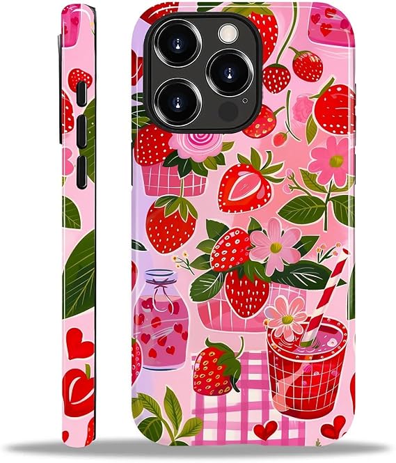 DAIZAG Compatible with iPhone 12/iPhone 12 Pro Case,L2 Lattice Strawberry Flower Dual Layer Shockproof Protective Hybrid Case