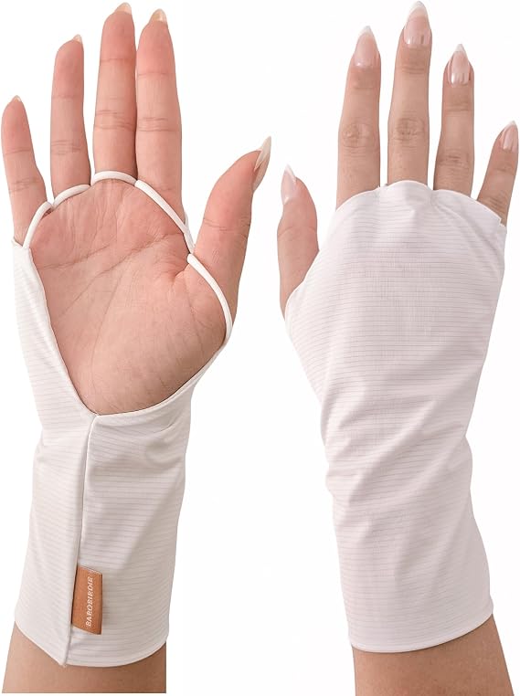 UV Protection Cooling Right-Hand Cover Lightweight Breathable Sun Protection Fingerless White (White)