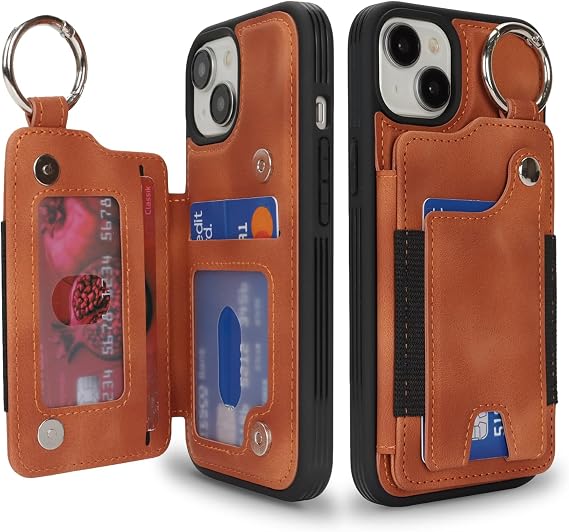 SailorTech Case for iPhone 14 Phone Case with Keychain Ring Credit Card Holder for Women, iPhone 14 Leather Case Wallet with Kickstand Card Slots Fashionable Case for Men - khaki