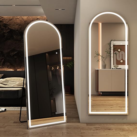 LED Full Length Mirror, 56" x 20" Oversized LED Mirror Full Length Lighted Floor Standing ,Hanging Mirror Floor mirror with Lighted Stand Free Standing Floor Mirror for Bedroom,Livingroom,Arched Style