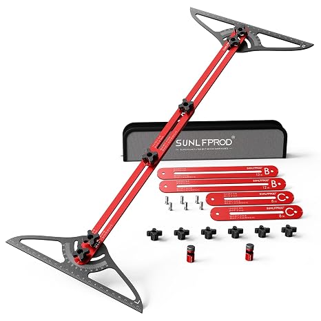 Stair Tread Template Tool - Dual Solid Nut Locking Stair Tread Tool Jig | Stair Measuring Tool Jig, Stair Step Scribe Tool, Stair Template, Stair Gauge Tool Shelf Template Projects (Red-Gray)