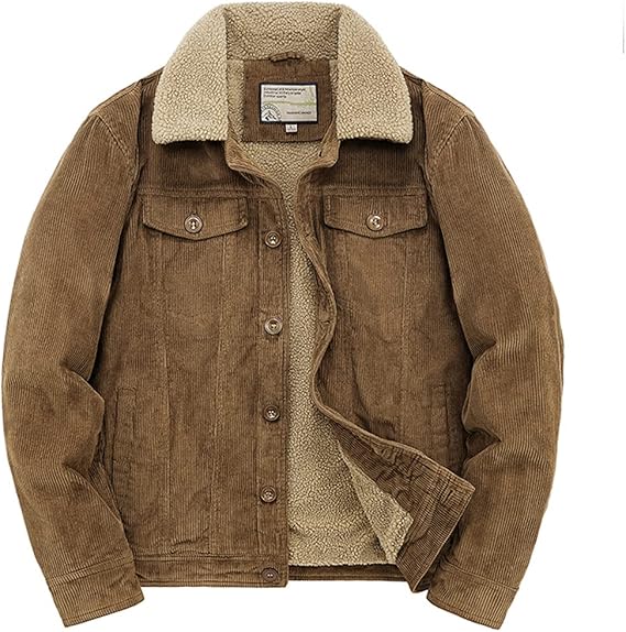 utcoco Men's Vintage Fleece Sherpa Lined Corduroy Denim Trucker Jackets Lapel Button Down Thickened Winter Coats