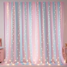 Rainbow Sheer Curtains with lIghts for Bedroom/Theme Party/Wedding/Photographic Background, Rod Pocket Sheer Curtains 84 inches Long Sheer Canopy for Girls Room Decor, 2 Panels