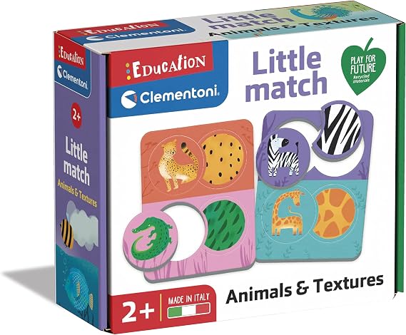 Clementoni 16719 Little Match Hayvanlar ve Sahte 12 Mini Yapboz Öğrenme Oyunu, 2 Yaş Çocuklar için,%100 Geri Dönüşümlü Malzemelerden El Yapımı, İtalya'da Üretilmiştir, Çok Renkli, M