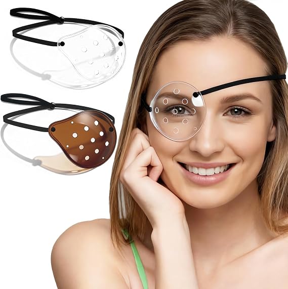 2Pcs Eye Shield After Cataract Surgery-1 Breathable Plastic Eye Patch & 1 Dark Clear Cover-for Sleeping After Post Surgery,Block Out Some Sunlight,Less Sensitivity,with Adjustable Strap (Right Eye)