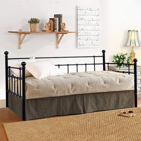 HOMERECOMMEND Metal Daybed Frame Twin Size,Black | Metal Slats Platform Base Box Spring Replacement Sofa Bed for Living Room Guest Room