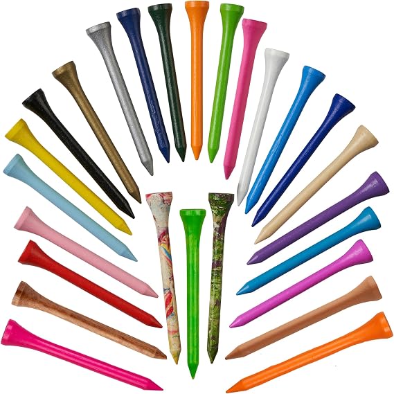 TH Golf 70mm 2 3/4" Mixed Colour Bamboo Golf Tees Tee Pegs Biodegradable Pack of 100