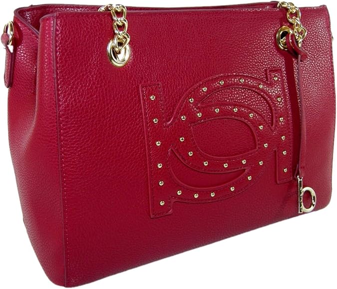 bebe NEW Logo Purse Red Satchel Shoulder Hand Bag Crossbody Chain Strap Gold Womens Medium Satchel