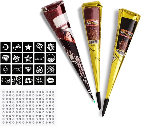 GWAWG Henna Tattoo Temporary Tattoo, Professional Art Tattoo Natural Creams with Stencils, Multi Patterns for Adult Kids Halloween Christmas Party Carnival Fancy Dress