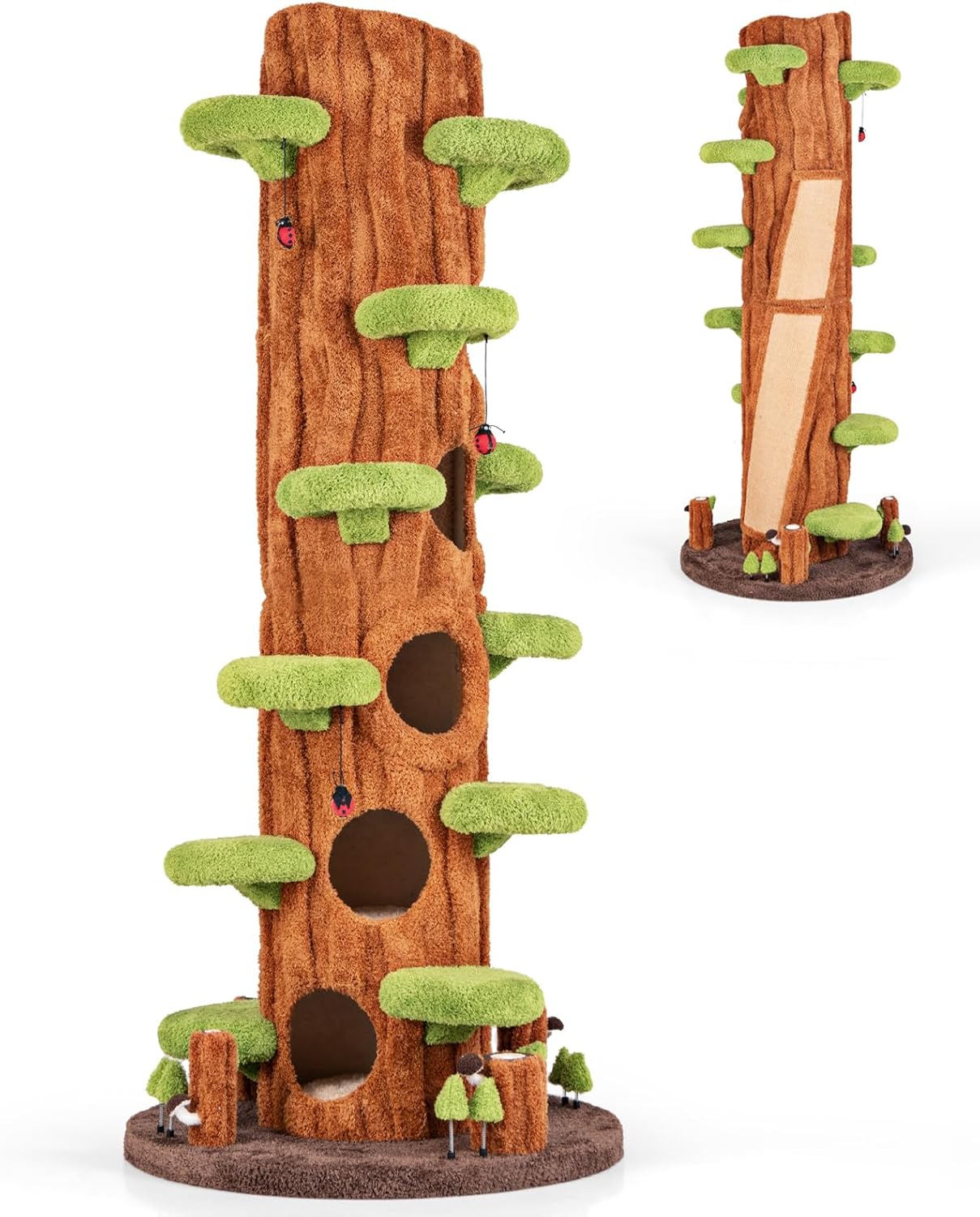 PETSITE 90.5 Inch Tall Cat Tree, Tree-Like Modern Cat Tower with Sisal Scratching Pad, Five Cat Condos, Multiple Jumping Platforms, Cute Hanging and Spring Toys, Large Cat Tree Tower for Indoor Cats