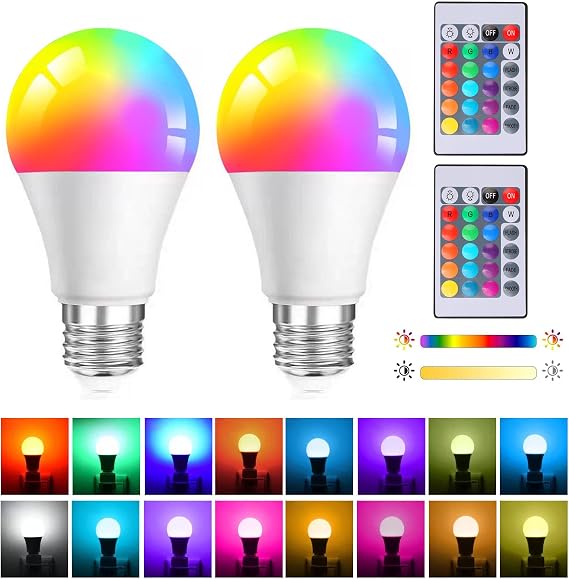 2Pack E27 Changing Light Bulb 5W G45 Dimmable LED Multi-Color Changing | Light Bulb with Remote Control Screw Type Smart RGB+Warm White 16 Colours for Daily Mood Lighting 450LM Replacement 40W