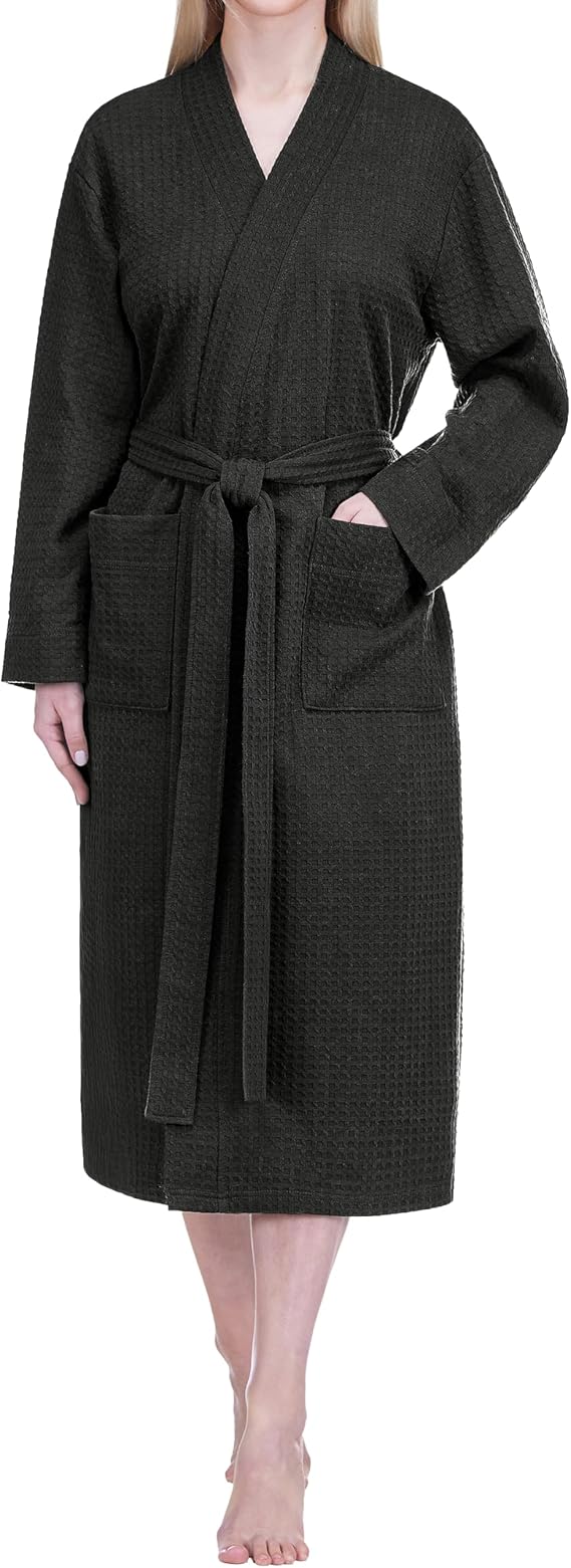 PAVILIA Womens Waffle Robe Lightweight Cotton Blend Bathrobe with Pockets | 230GSM breathable cotton blend waffle. Full length relaxed fit, adjustable belt, 2 pockets. Machine washable, S-3XL