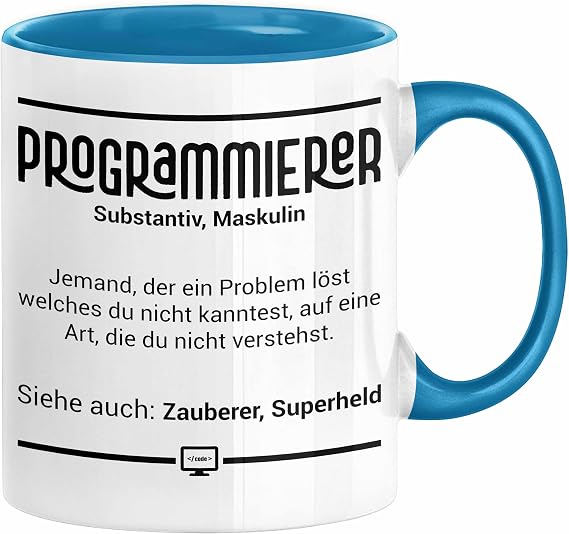 Trendation - Coder Mug Gift for Programmer Software Developer Nerds Gift Idea Definition IT Technician (Blue)
