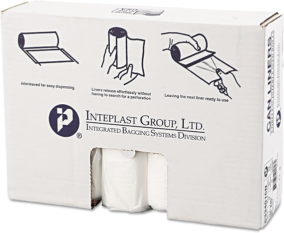 Inteplast S334016N High-Density Can Liner, 33 x 40, 33gal, 16mic, Clear, 25/Roll, 10 Rolls/Carton
