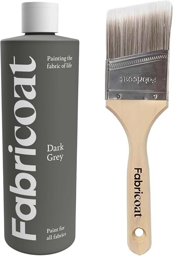 Fabricoat - Fabric Paint for Furniture 500ml (Dark Grey) + Angled Paint Brush | Firm Bristled Brush with Wooden Handle | Restore or Change the Color of Couches, Chairs, Upholstery