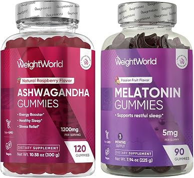 WeightWorld Ashwagandha Gummies + Melatonin Gummies | Healthy Restful Sleep, Daily Mood, Recovery & Relaxation Blend | A Perfect Combo for Busy & Stressful Lifestyles | Non-Habit Forming