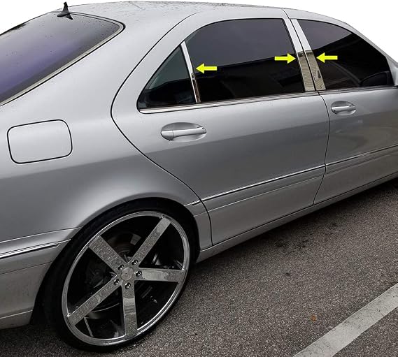 MaxMate Made in USA! Compatible with 1999-2005 Mercedes-Benz S Class W220 6PC Stainless Steel Chrome Pillar Post Trim
