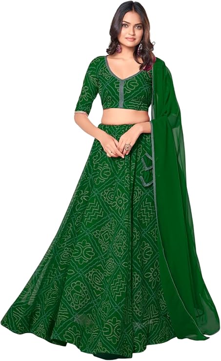 Womens Navratri Ready to Wear Bandhani Print Lehenga Choli with Dupatta | Indian Style Festive Chaniya Choli