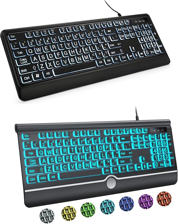 KOPJIPPOM Large Print Wired Backlit Keyboard