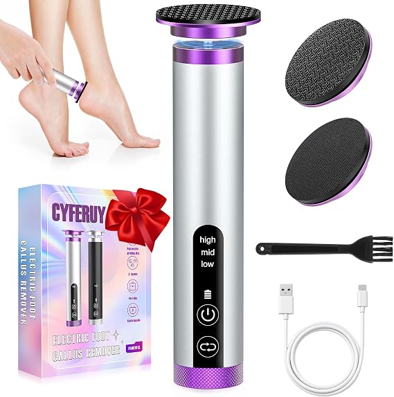 Electric Foot Callus Remover with 2 Nano-Glass Head, Rechargeable Electric Foot File with Upgraded Powerful Metal Gear Motor, Premium Aluminum Cordless Callus Remover for Feet, Gifts for Men Women