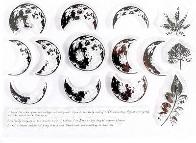 Arbuya Phases of The Moon Leaves Sentiments Sayings Phrase Rubber Clear Stamp for Card Making Decoration and DIY Scrapbooking