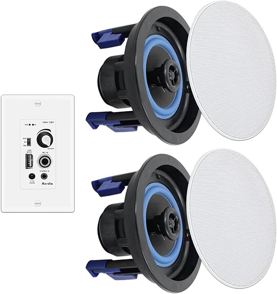 Herdio 4 Inch Bluetooth Ceiling Speakers 160W Flush Mount in Wall Amplifier Receiver Suitable for Indoor Home & Covered Outdoor Porch (Pairs)