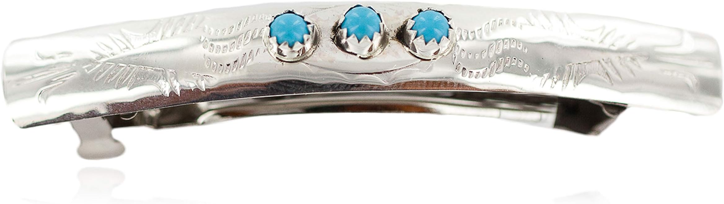$200Tag Silver Certified Navajo Natural Turquoise Native Hair Barrette 10346-4 Made by Loma Siiva