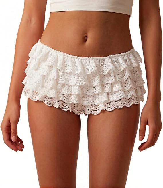 Womens Y2k Ruffle Mini Shorts Lace Layer Bloomers Sexy Booty Mini Skirt Boyshorts Pumpkin Pettipants