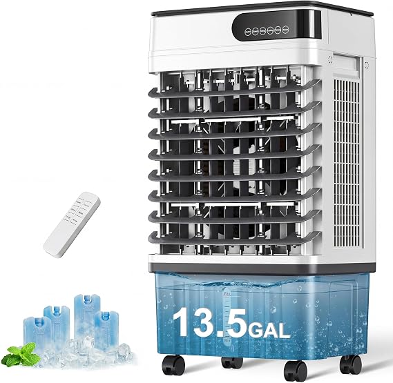 Uthfy Swamp Cooler, 41 Inch Evaporative Air Cooler with 13.5 Gal Large Water Tank, 3600 CFM, 120 Oscillation, 3 Modes & 3 Speeds, Remote, 12 H