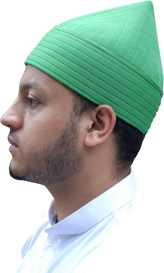 TheKufi Green Semi-Rigid Soft Handcrafted Tall Naqshbandi Tariqah Sufi Muslim Nakshibendi Kufi Hat (L)