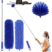 LOMIDA High Ceilings Duster Kit 15-100 Inch Extension Pole with 3 Microfiber Heads | Cobweb Duster for Ceiling Fans, Lights & Vaulted Areas | Washable Bendable Design (No Ladder Needed)