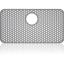 Silicone Sink Protectors for Kitchen - Non-Slip Heat Resistant Grid Mat for Farmhouse Porcelain Stainless Steel, Protects & Cushions Your Sink(Gray 1PCS, 26"x14" Rear Drain)