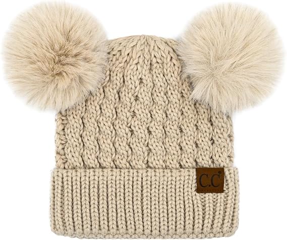 C.C Hatsandscarf Exclusives Cable Knit Double Pom Winter Beanie (HAT-2055)(HAT-23)