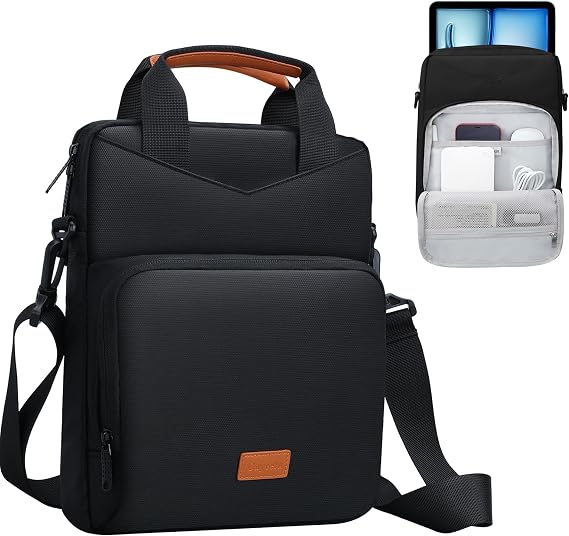 12.9 Inch Tablet Sleeve Bag, Padded Travel Carrying Case for iPad Pro 13-in. (M4), iPad Air 13-in. (M2), Surface Pro 9, 12.4 Galaxy Tab S9+, with Shoulder Strap (Black)