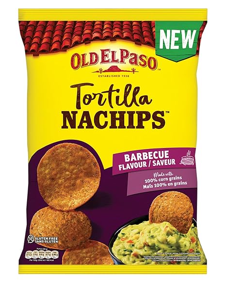 Old El Paso Tortilla Nachips BBQ Stlye - Corn Baked Tortilla Chips with Barbecue Flavour - Gluten Free - 1 x 185g