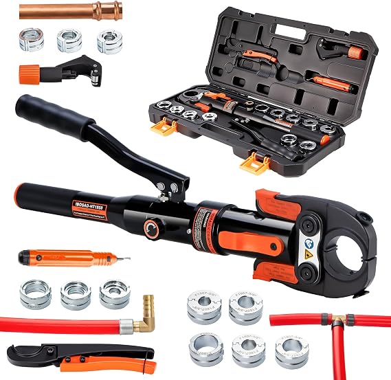 Hydraulic Copper Pipe Tube Fittings Crimping Tools with1/2,3/4,1" Dies for copper Pipe and F877 Stainless PEX Press Sleeves,3/8",1/2",5/8",3/4",1" Dies for ASTM F1807 Pex Pipe Copper Ring
