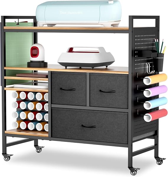 PUNLUXU Craft Cart for Cricut with Vinyl Roll Holder and Pegboard PU-01
