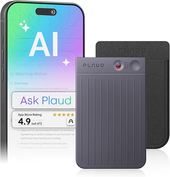 Plaud Note AI Voice Recorder Transcribe & Summarize, Black, Non-Pro Version