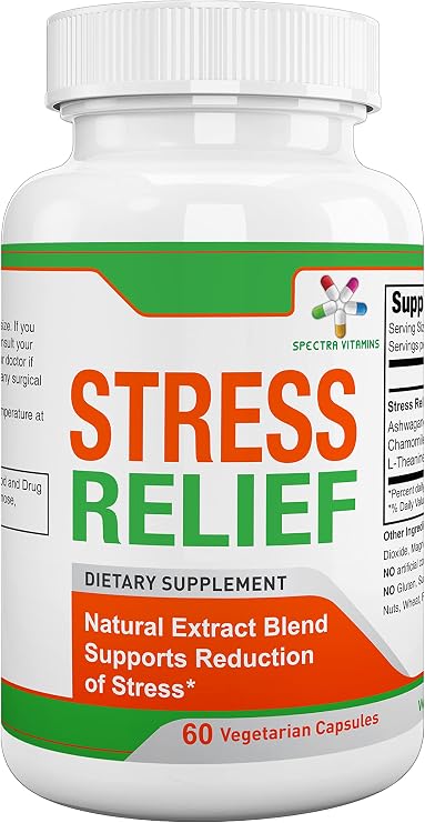 Stress Relief for Adults, Natural Stress Supplement with Ashwagandha and Herbal Formula, Focus and Energy Supplement to Relax and Calm, 60 Capsules