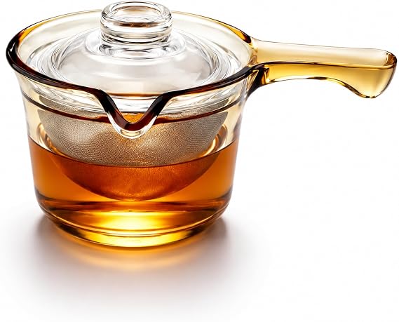 Single Serve Glass Teapot, 12 oz Side Handle Kyusu, Infuser for Loose Tea
