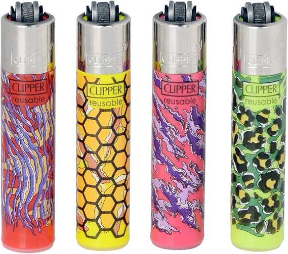 Clipper Micro Reusable Lighters - 4 Pack - Pattern Skins Design